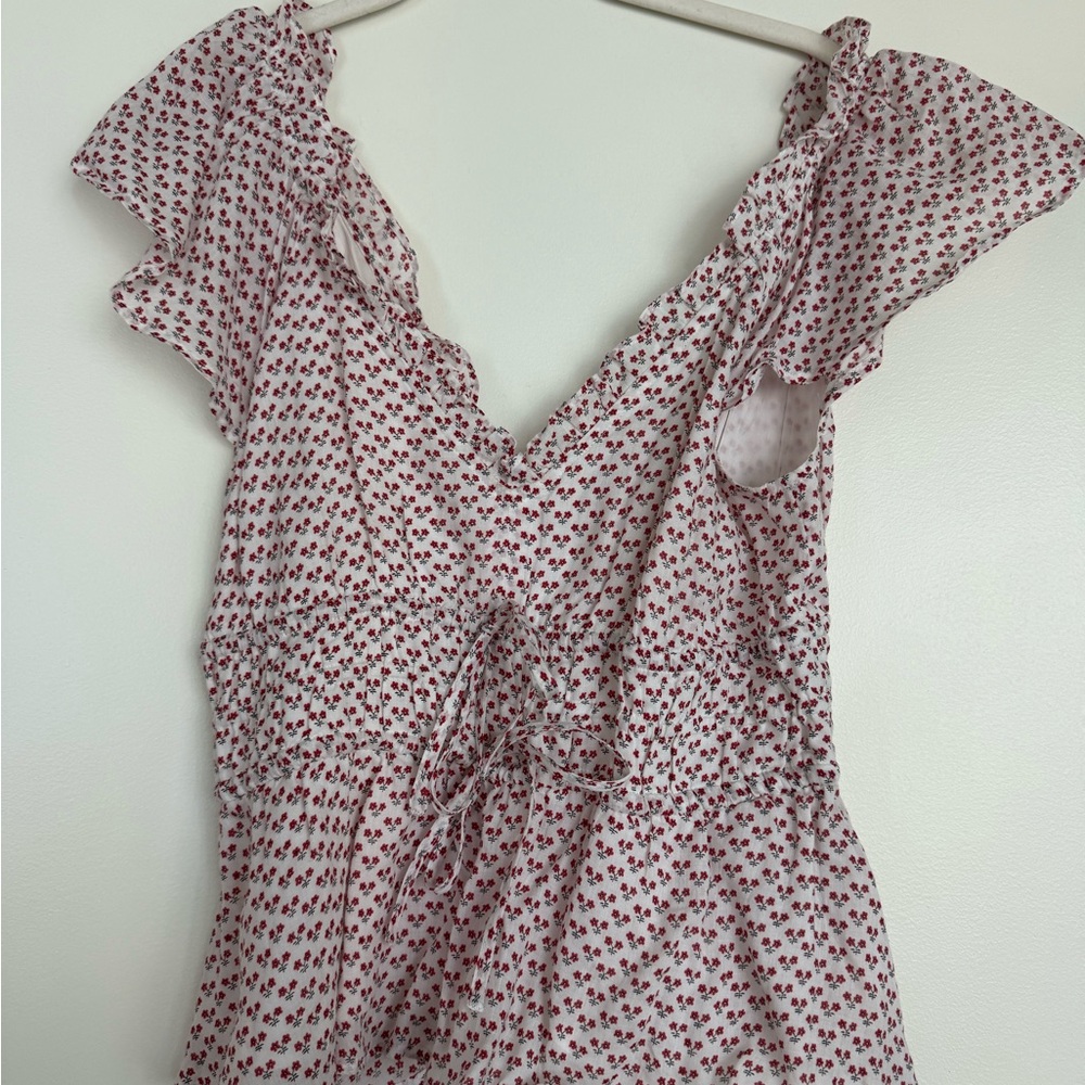 J. Crew Red Floral Ruffle Blouse
